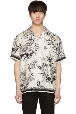 Givenchy: White & Black Monster Silk Hawaiian Shirt 